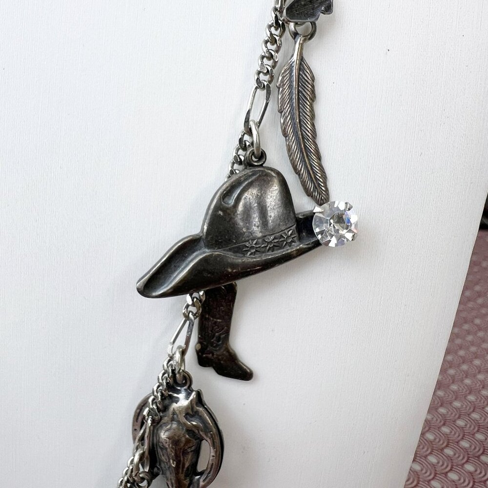 La Contessa Mary DeMarco Western Cowgirl Charm Silver Tone Necklace AND Earrings - Picture 12 of 13